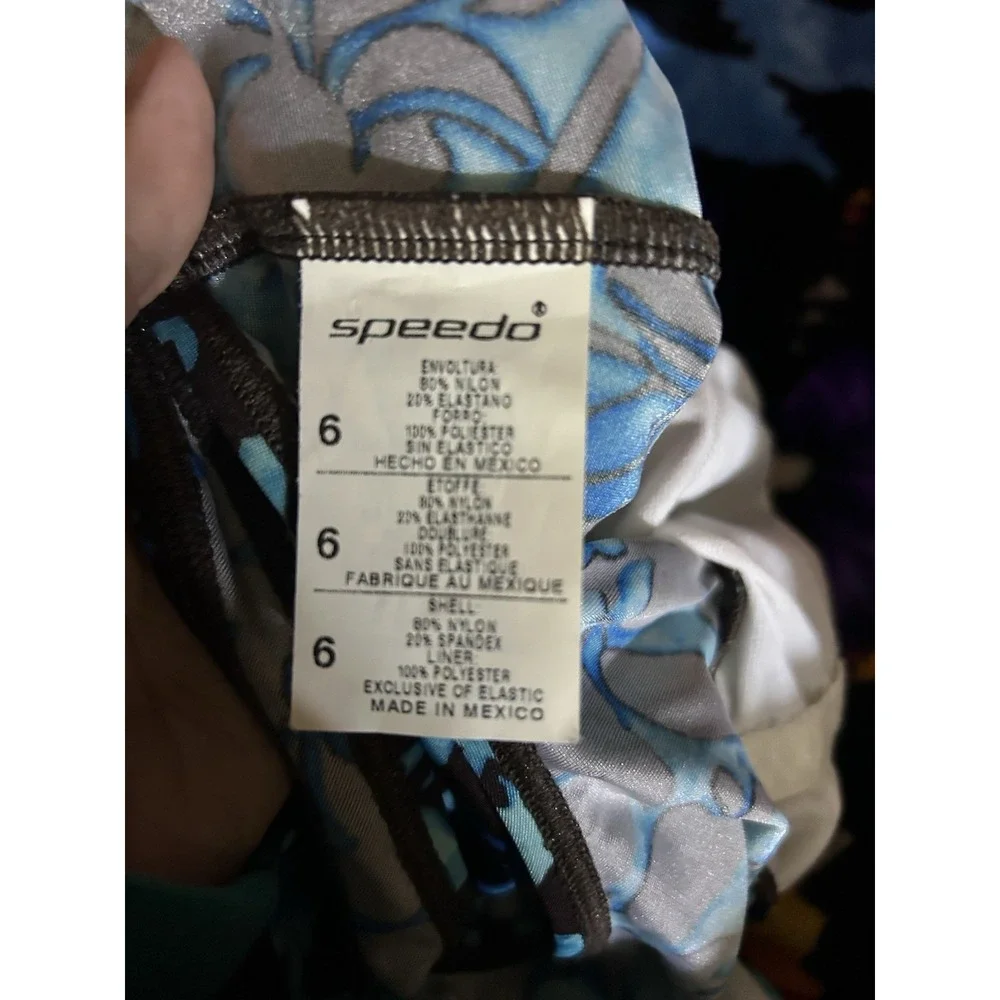 Speedo Womens One Piece Swimsuit Size 6 Blue Brown Floral Halter‎ Keyhole Back